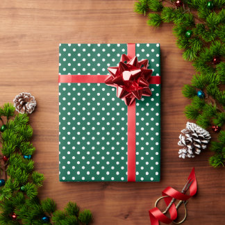 Papier Cadeau Vert de chasse et pois blancs