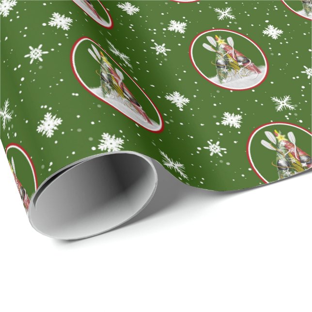 Papier Cadeau Vert de fête de kayaks de motif d'arbre de Noël de (Coin rond)