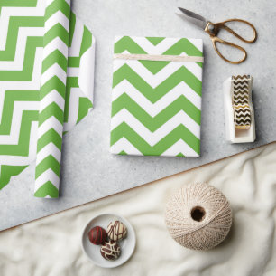 Papier Cadeau Vert de printemps et chevron blanc mariage anniver