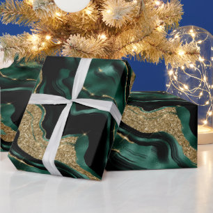 Papier Cadeau Vert élégant et paillettes dorées pour anniversair