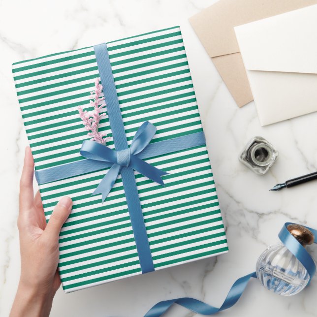 Papier Cadeau Vert émeraude bleu foncé rayures été (Cadeaux)
