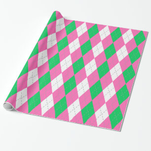 Papier Cadeau Vert émeraude rose chaud gris foncé blanc XL Argyl