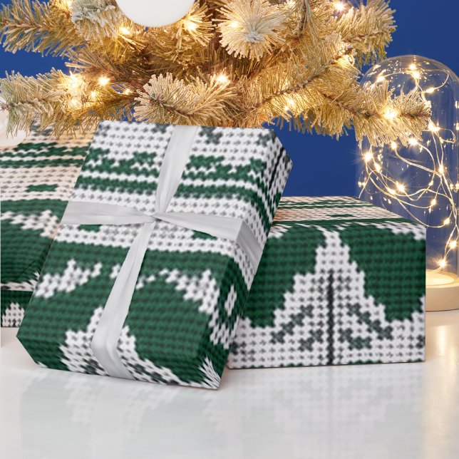 Papier Cadeau Vert et blanc occupé accrocheur (Vacances)