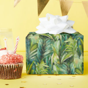 Papier Cadeau Vert et Turquoise Aquarelle Tropical Palm Feuille