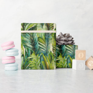 Papier Cadeau Vert et Turquoise Aquarelle Tropical Palm Feuille