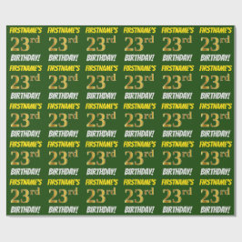 Papier Cadeau Vert, Faux/Imitation Or, "23e anniversaire"