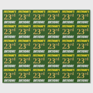 Papier Cadeau Vert, Faux/Imitation Or, "23e anniversaire"