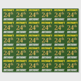 Papier Cadeau Vert, Faux/Imitation Or, "24e anniversaire"