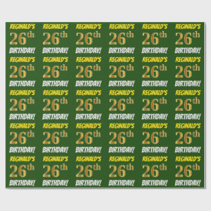 Papier Cadeau Vert, Faux/Imitation Or, "26ème anniversaire"