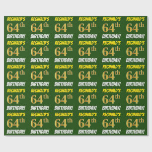 Papier Cadeau Vert, Faux/Imitation Or, "64e anniversaire"