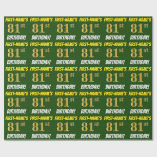 Papier Cadeau Vert, Faux/Imitation Or, "81e ANNIVERSAIRE"