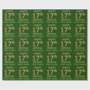 Papier Cadeau Vert, Faux Or "HEUREUX 17ème anniversaire"
