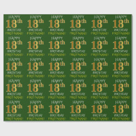 Papier Cadeau Vert, Faux Or "HEUREUX 18ème anniversaire"