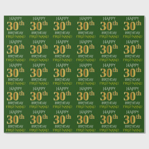 Papier Cadeau Vert, Faux Or "HEUREUX 30ème anniversaire"