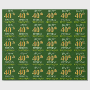 Papier Cadeau Vert, Faux Or "HEUREUX 40ème anniversaire"