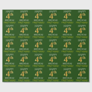 Papier Cadeau Vert, Faux Or "HEUREUX 4ème anniversaire"