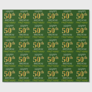 Papier Cadeau Vert, Faux Or "HEUREUX 50ème anniversaire"