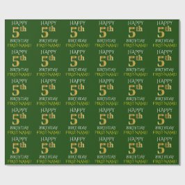 Papier Cadeau Vert, Faux Or "HEUREUX 5ème anniversaire"