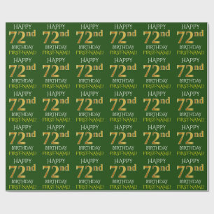 Papier Cadeau Vert, Faux Or "HEUREUX 72e ANNIVERSAIRE"