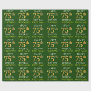 Papier Cadeau Vert, Faux Or "HEUREUX 75ème anniversaire"