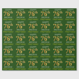 Papier Cadeau Vert, Faux Or "HEUREUX 76ème anniversaire"