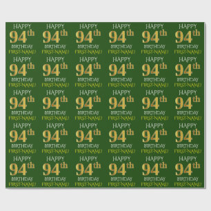Papier Cadeau Vert, Faux Or "HEUREUX 94ème anniversaire"