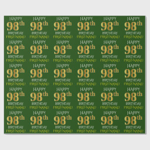 Papier Cadeau Vert, Faux Or "HEUREUX 98e ANNIVERSAIRE"