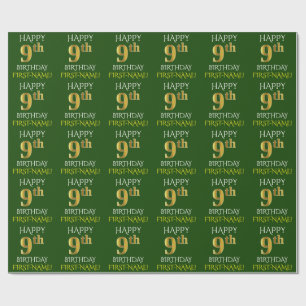 Papier Cadeau Vert, Faux Or "HEUREUX 9ème anniversaire"