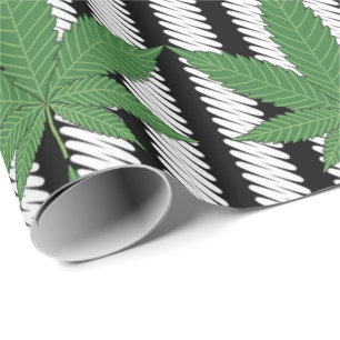 Papier Cadeau Vert feuille de mauvaises herbes sur bande blanche