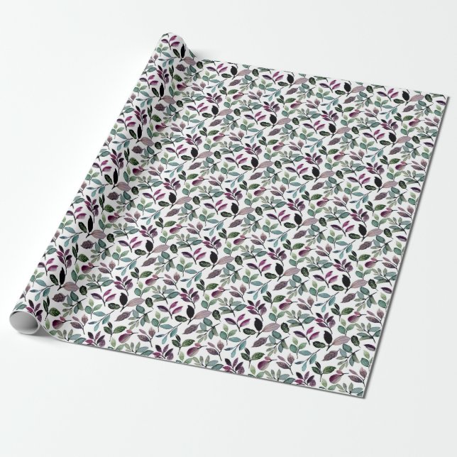 Papier Cadeau Vert floral Aquarelle Motif d'occasion (Déroulé)