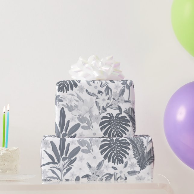 Papier Cadeau Vert floral gris tropical (Cadeaux de fête)