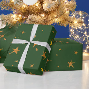 Papier Cadeau Vert foncé Abstrait avec étoiles d'or