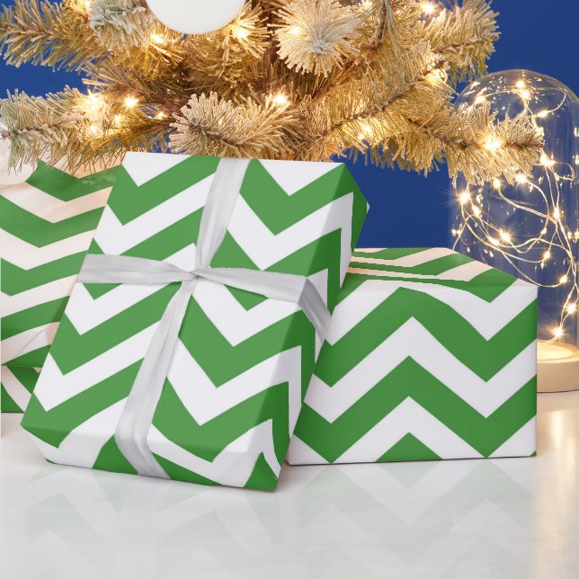 Papier Cadeau Vert foncé et blanc Chevron Mariage Anniversaire (Vacances)