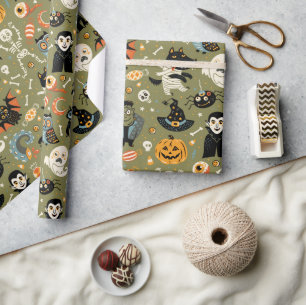 Papier Cadeau Vert Halloween Squelettique