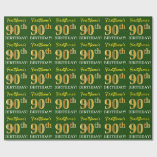 Papier Cadeau Vert, Imitation Gold Look "90e anniversaire"