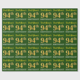 Papier Cadeau Vert, Imitation Gold Look "94e anniversaire"