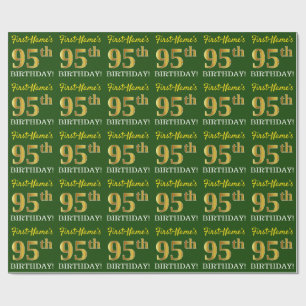Papier Cadeau Vert, Imitation Gold Look "95e anniversaire"