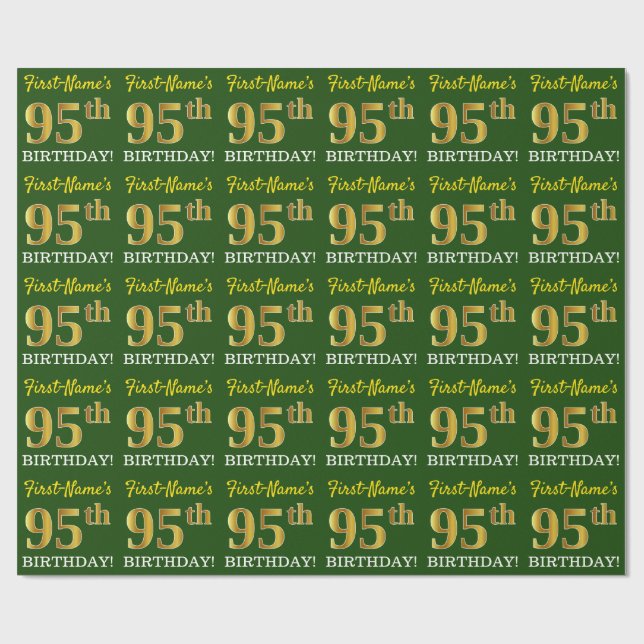 Papier Cadeau Vert, Imitation Gold Look "95e anniversaire" (Plat)