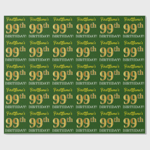 Papier Cadeau Vert, Imitation Gold Look "99e anniversaire"