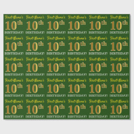 Papier Cadeau Vert, Imitation Or Look "10ème anniversaire"