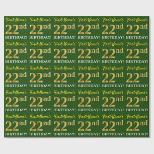 Papier Cadeau Vert, Imitation Or Look "22e anniversaire"