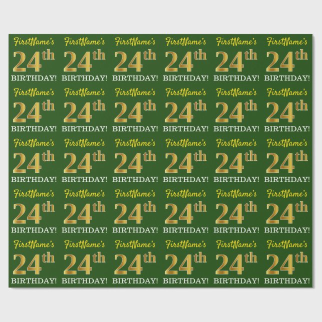 Papier Cadeau Vert, Imitation Or Look "24e anniversaire" (Plat)