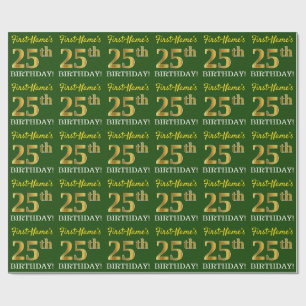 Papier Cadeau Vert, Imitation Or Look "25e anniversaire"