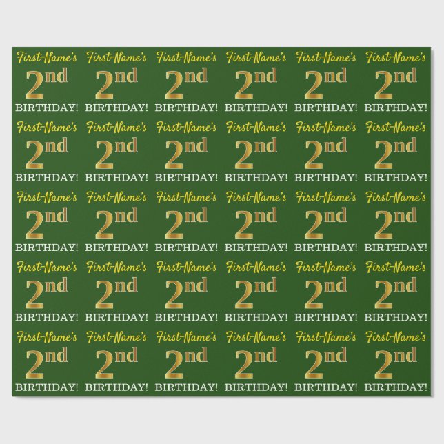 Papier Cadeau Vert, Imitation Or Look "2e anniversaire" (Plat)