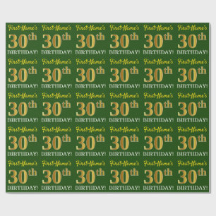 Papier Cadeau Vert, Imitation Or Look "30e anniversaire"