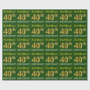 Papier Cadeau Vert, Imitation Or Look "40e anniversaire"