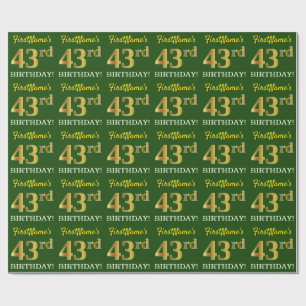 Papier Cadeau Vert, Imitation Or Look "43ème anniversaire"