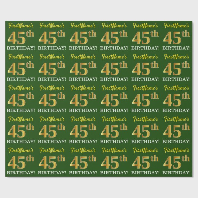 Papier Cadeau Vert, Imitation Or Look "45ème anniversaire" (Plat)