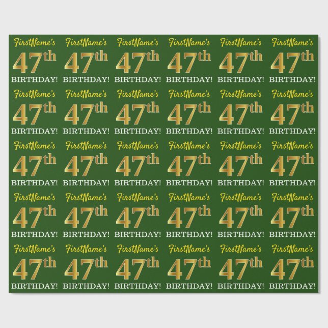 Papier Cadeau Vert, Imitation Or Look "47e anniversaire" (Plat)