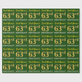 Papier Cadeau Vert, Imitation Or Look "63ème anniversaire"
